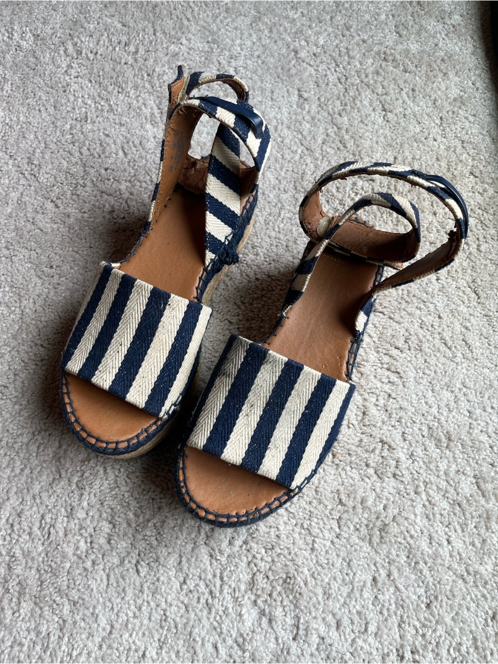 Striped Canvas Espadrille Sandals - Navy & Cream